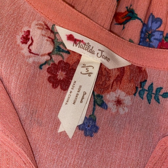 MATILDA JANE “Let’s Go Out” Peach Blue Burgundy Floral Long Slv Dress Size Small - Picture 4 of 6